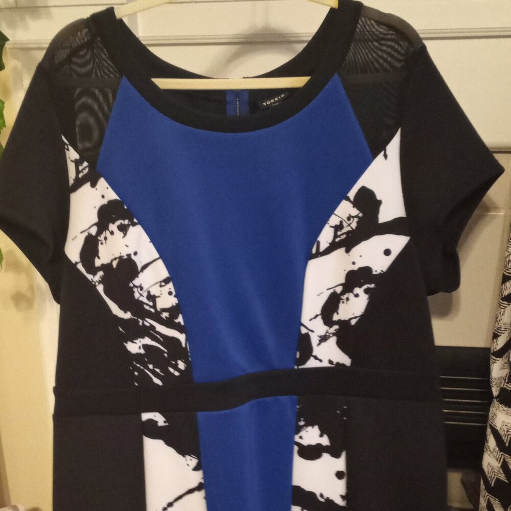 Torrid Blue, Black and White Block dress
